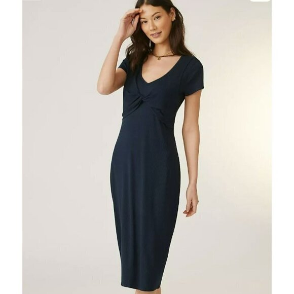 Anthropologie T.La Green Knit Twist Front Midi Hunter Green Dress Size S - Picture 1 of 13